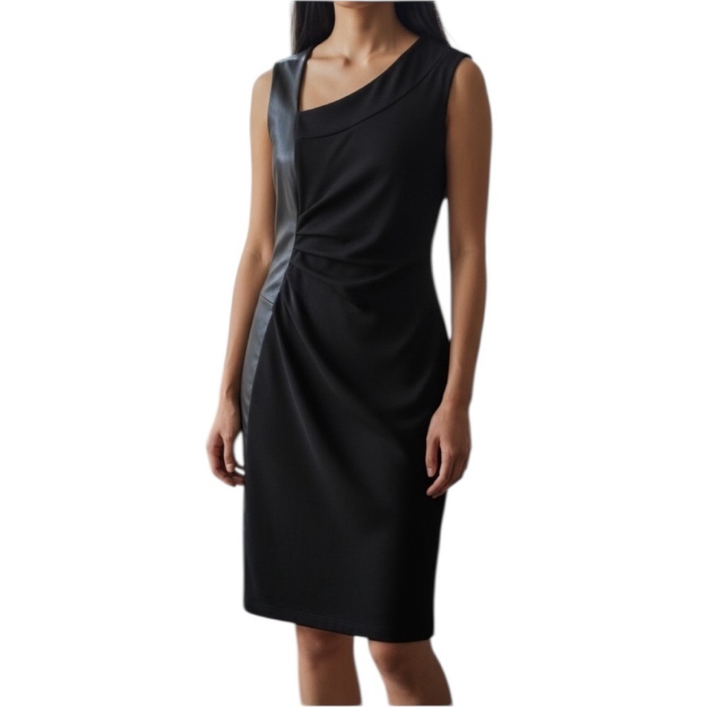 Danier Black Italian Leather Asymmetric Ruched Dress